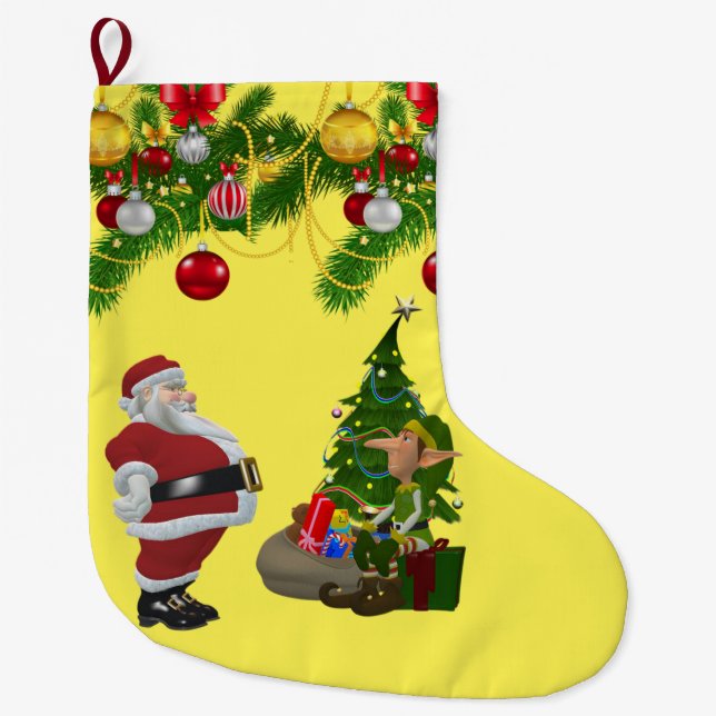 Grande Chaussette De Noël Bas de Noël, Elfe de Noël (Devant)