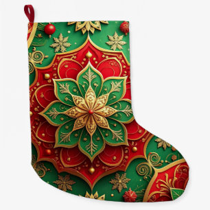Grande Chaussette De Noël Bas de Noël en or rouge pour les Fêtes de Noël