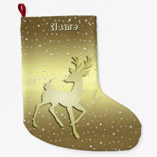 Grande Chaussette De Noël Bas de Noël Fêtes enneigées Renne Doré