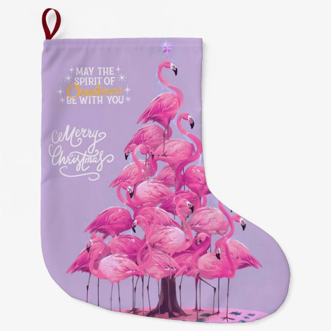 Grande Chaussette De Noël Bas de Noël flamant rose (Devant)