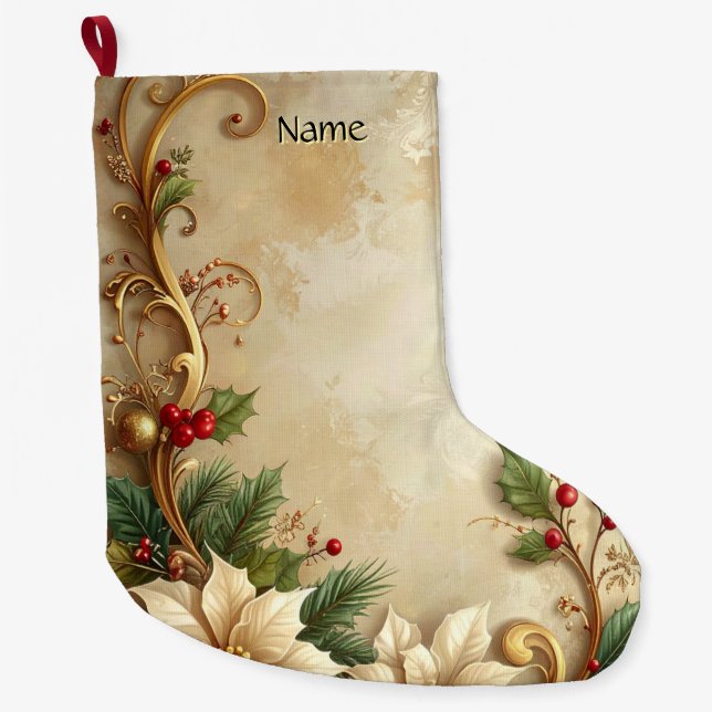 Grande Chaussette De Noël Bas de Noël floral de fêtes (Devant)