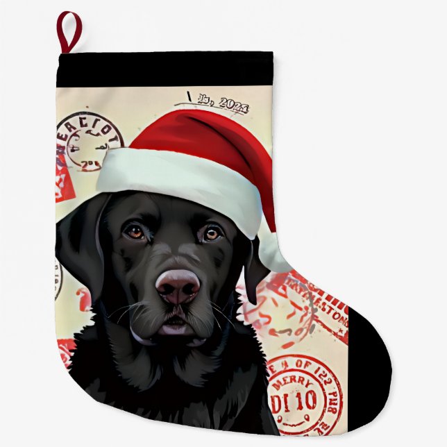 Grande Chaussette De Noël Bas de Noël labrador noir (Devant)
