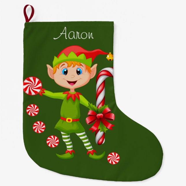 Grande Chaussette De Noël Bas de Noël, Lutin de Noël (Devant)