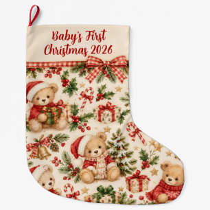 Grande Chaussette De Noël Bas de Noël Ourson pour le Premier Noël de Bébé