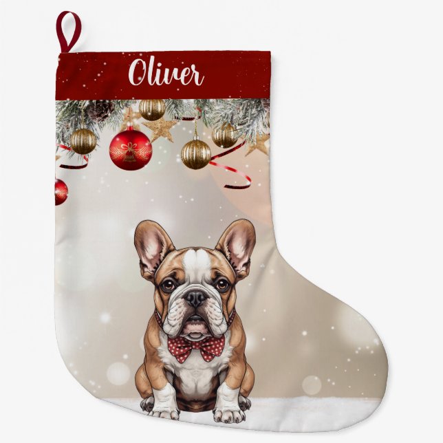 Grande Chaussette De Noël Bas de Noël personnalisable chiot bouledogue adora (Devant)