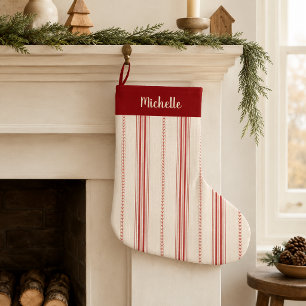 Grande Chaussette De Noël Bas de Noël personnalisé à rayures rouges