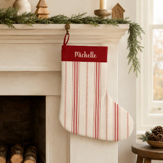 Grande Chaussette De Noël Bas de Noël personnalisé à rayures rouges