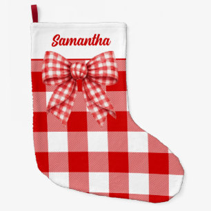 Grande Chaussette De Noël Bas de Noël personnalisé avec noeud rouge en vichy