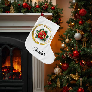 Grande Chaussette De Noël Bas de Noël personnalisé Joyeux Noël en or