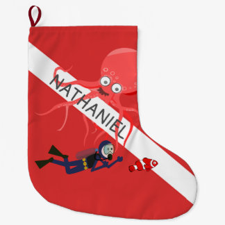 GRANDE CHAUSSETTE DE NOËL BAS DE NOËL, PLONGEUR, POULPE, DRAPEAU DE