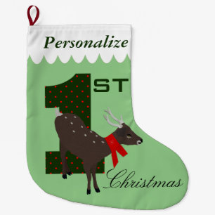 Grande Chaussette De Noël Bas des cerfs communs personnalisé premier par