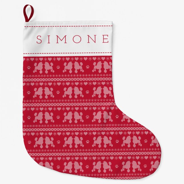 Grande Chaussette De Noël Bas fait sur commande de Noël d'amour de caniche (Devant)