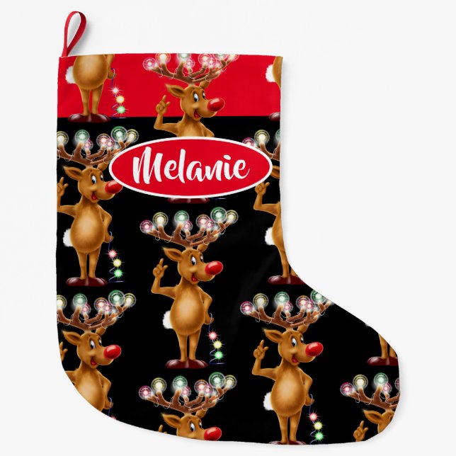 Grande Chaussette De Noël Bas fait sur commande de Noël de filles de renne (Devant)