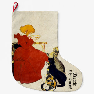 Grande Chaussette De Noël Bas français de Noël de Merrie de chats de Nouve