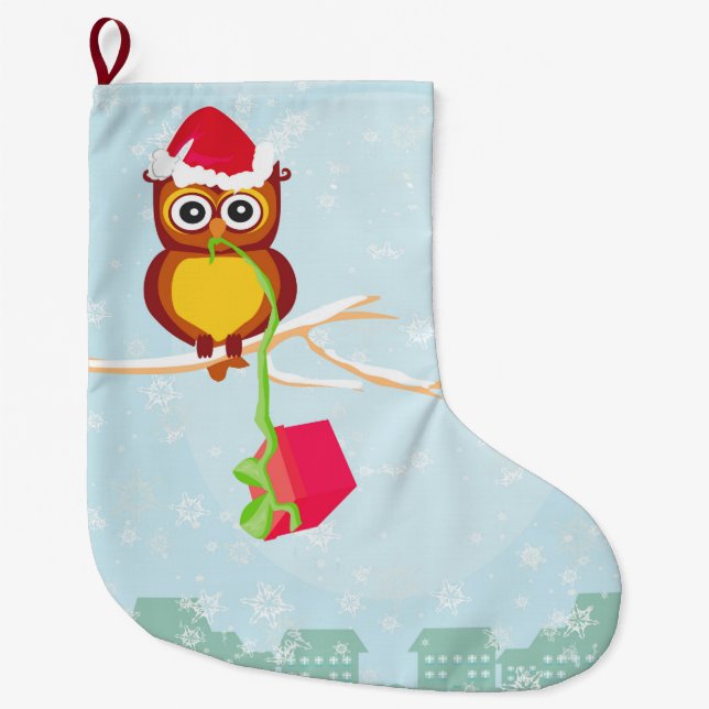 Grande Chaussette De Noël bas mignon de Noël de hibou (Devant)