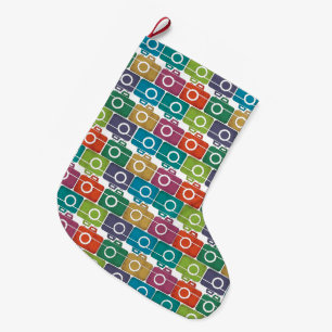 Grande Chaussette De Noël Bas multicolore de Noël d'appareil-photo