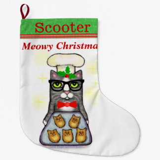 Grande Chaussette De Noël Bas nommé fait sur commande de Noël de chat de