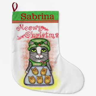 Grande Chaussette De Noël Bas nommé fait sur commande de Noël de chat de