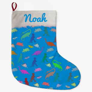Grande Chaussette De Noël Bas nommé fait sur commande de Noël de dinosaure