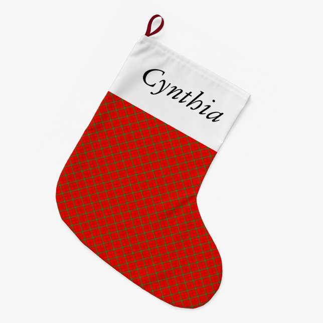 Grande Chaussette De Noël Bas rouge et vert de tartan de plaid de Noël (Devant (Accrochage))