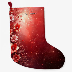Grande Chaussette De Noël Bas rouge floral festif