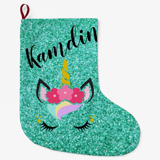 Grande Chaussette De Noël Bas turquoise personnalisé de parties (Devant)