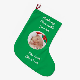 Grande Chaussette De Noël Bas vert personnalisé de Noël avec la photo