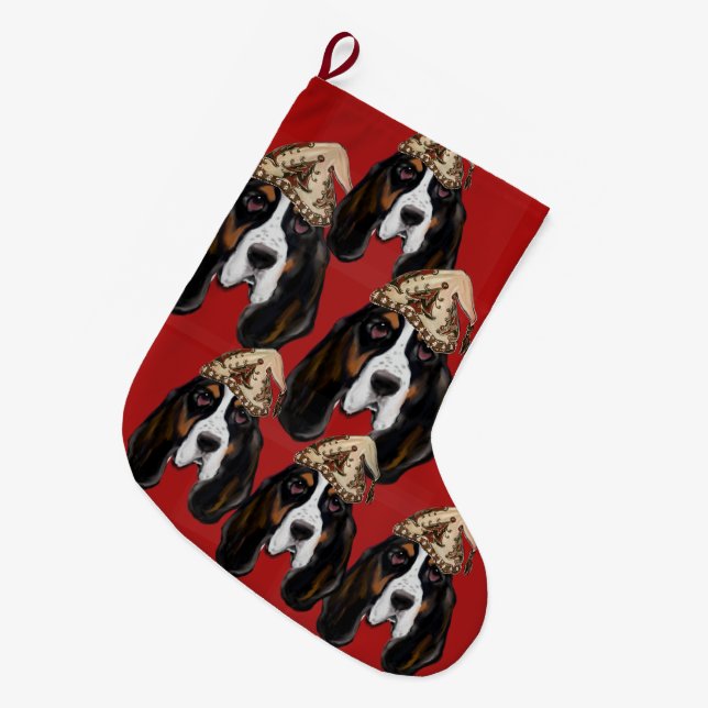 GRANDE CHAUSSETTE DE NOËL BASSET HOUND    (Devant (Accrochage))