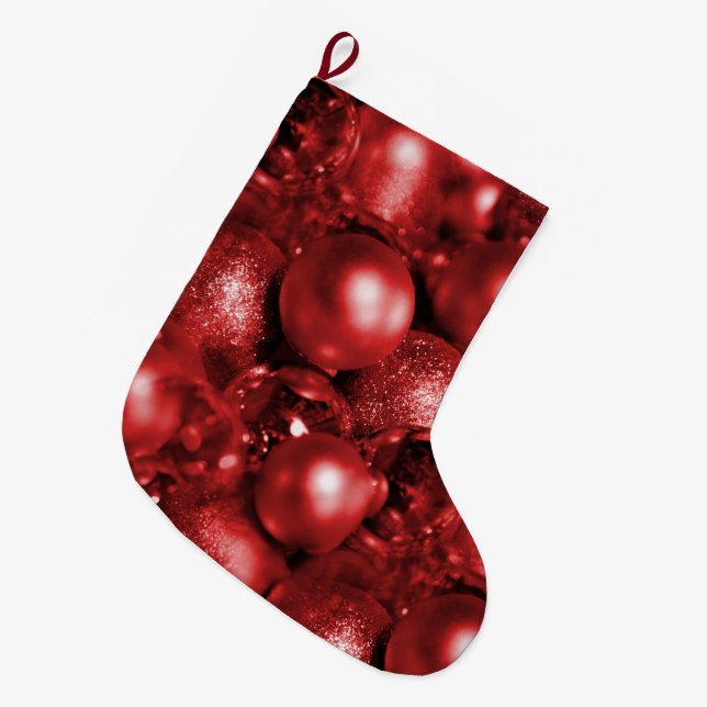 Grande Chaussette De Noël Baubles de Noël rouges (Devant (Accrochage))