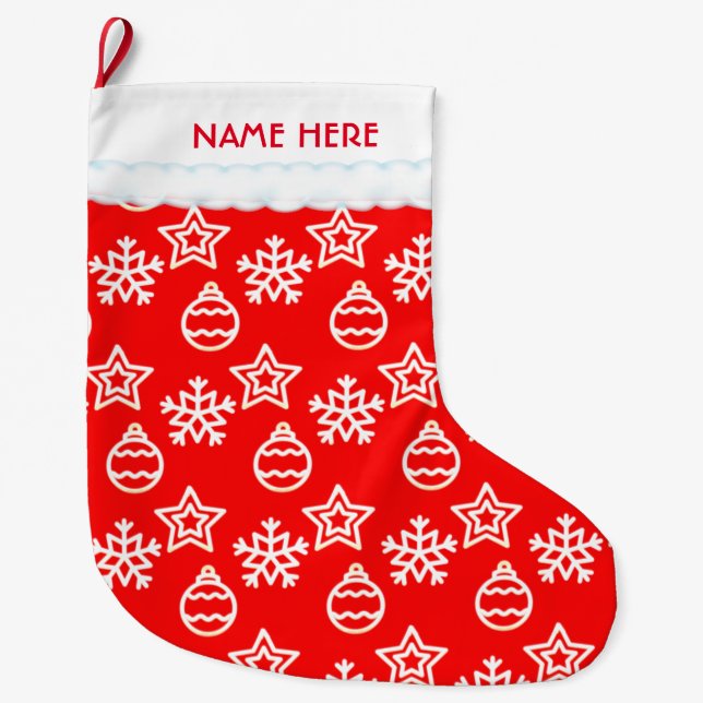 Grande Chaussette De Noël Beau Motif de Noël en rouge (Devant)