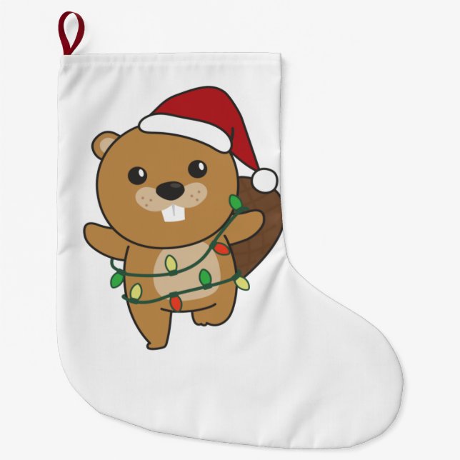 Grande Chaussette De Noël Beaver Noël Animaux d'hiver Beaver (Devant)
