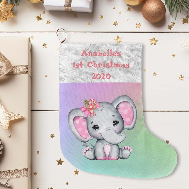 Grande Chaussette De Noël Bébé 1er éléphant rose de Noël (Créateur téléchargé)