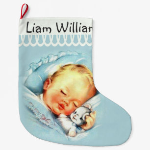Grande Chaussette De Noël Bébé de sommeil personnalisé double face