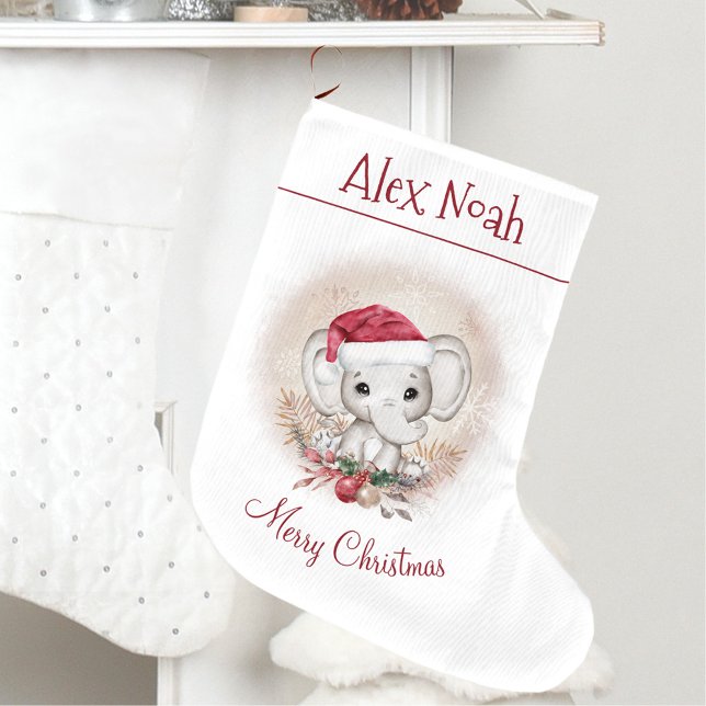 Grande Chaussette De Noël Bébé Eléphant mignon premier Noël Stocking (Cute Elephant Baby First Christmas Stocking)