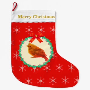 Grande Chaussette De Noël Belle Cardinal Oiseau
