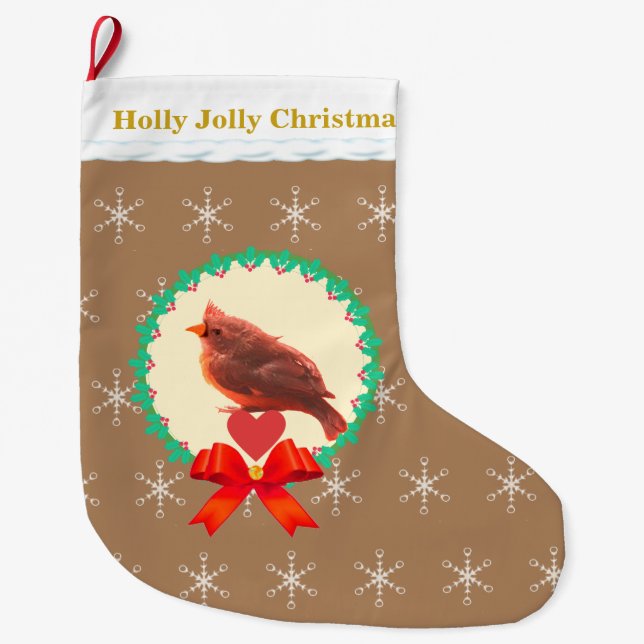 Grande Chaussette De Noël Belle Cardinal Oiseau (Devant)