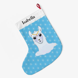 Grande Chaussette De Noël Belle Llama & Snowflakes sur Turquoise
