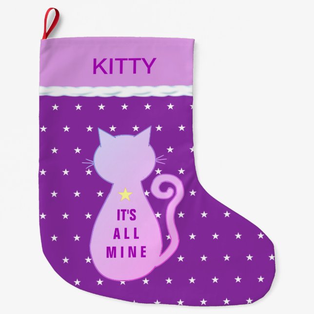 Grande Chaussette De Noël Belle silhouette de chat Kitty (Devant)