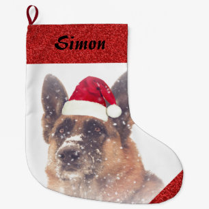 Grande Chaussette De Noël Berger allemand adorable dans le casquette de Pèr