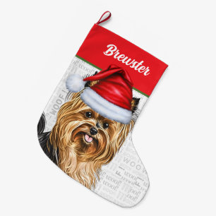 Grande Chaussette De Noël Biewer Terrier Chien avec le nom du chien