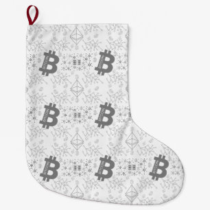 Grande Chaussette De Noël Bitcoin Argent Conception Noël Stocker