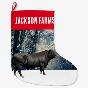 Grande Chaussette De Noël Black Angus Bull Winter