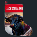 Grande Chaussette De Noël Black Angus Bull Winter<br><div class="desc">Dans ce design moderne et coloré,  un taureau Angus se dresse dans un paysage enneigé pittoresque.</div>