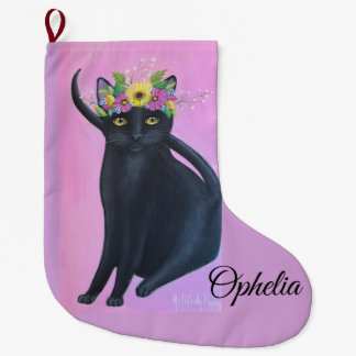 Grande Chaussette De Noël Black Cat Whimsical Art