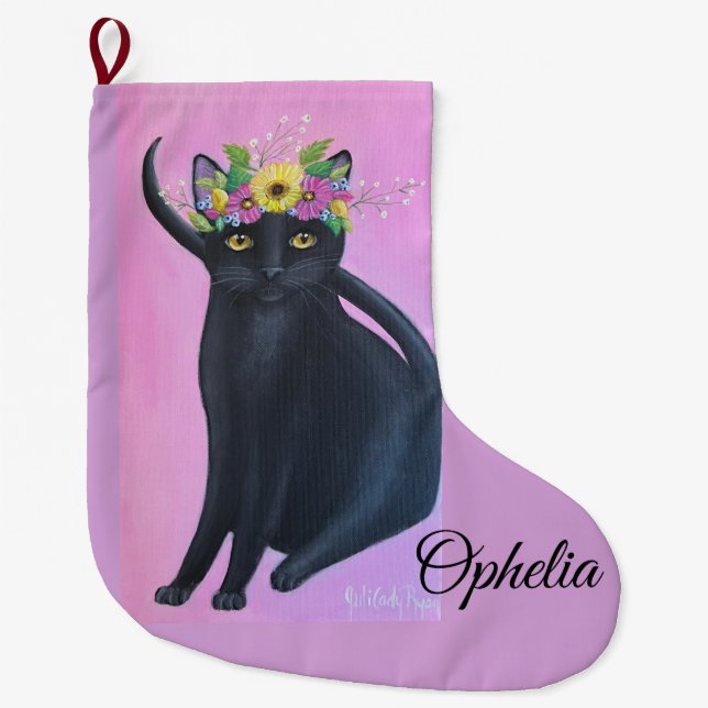 Grande Chaussette De Noël Black Cat Whimsical Art (Devant)
