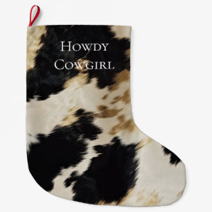 Grande Chaussette De Noël Black Cream Gold Western Cowhide