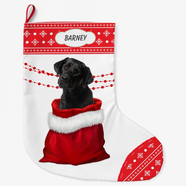 Grande Chaussette De Noël Black Lab Chien Chien Chien Snowflake Bordure (Devant)