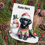 Grande Chaussette De Noël Black Labrador Retriever & Snowman Puppy Chien<br><div class="desc">À la recherche du meilleur cadeau pour votre meilleur Labrador découvrez nos bas de Noël Labrador Retriever, l'accessoire de vacances parfait pour tout amoureux des chiens! Vous aurez le choix entre des laboratoires noirs, jaunes ou chocolatés. Design festif de chiens père Noël adorable labs habillés dans leurs propres chapeaux de...</div>