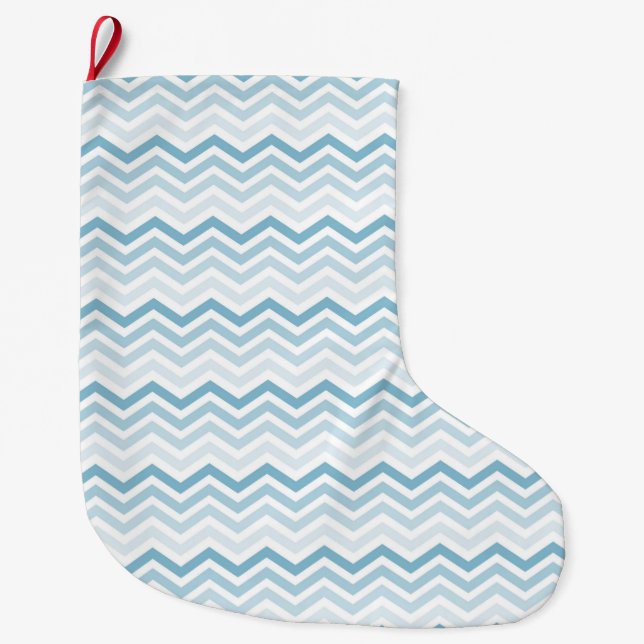 Grande Chaussette De Noël Blanc bleu Chevron Ombre (Devant)