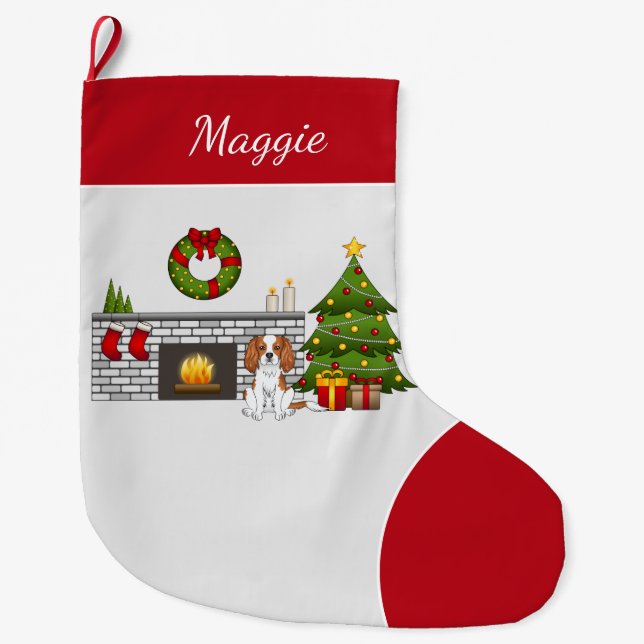 Grande Chaussette De Noël Blenheim Cavalier Chien Dans Une Salle De Noël (Devant)